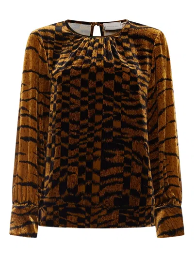 Pierre-louis Mascia Velvet Abstract-print Shirt In Brown