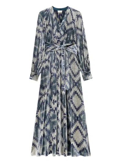 Pierre-louis Mascia Velvet Patterned Belted Dress In Multi