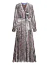 Pierre-louis Mascia Velvet Patterned Belted Midi Dress In Multi