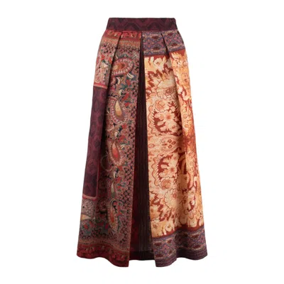Pierre-louis Mascia Virgin Wool Tapestry Effect Skirt In Red