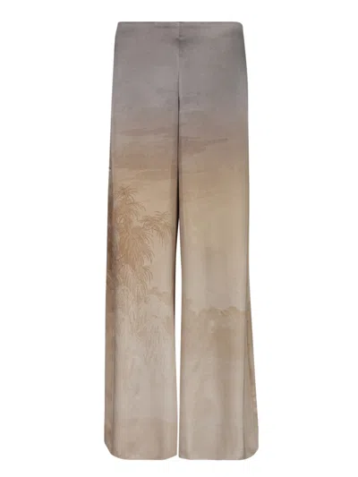 Pierre-louis Mascia Wide-leg Beige Trousers With Artistic Landscape Print