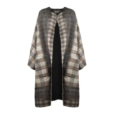 Pierre-louis Mascia Wool Plaid Patterned Kimono In Black