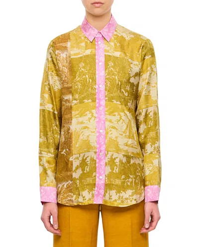 Pierre-louis Mascia Yellow/pink Printed Shirt With Pointed Collar
