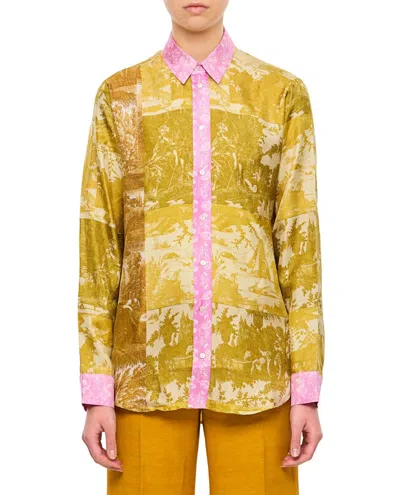 Pierre-louis Mascia Yellow/pink Printed Shirt With Pointed Collar
