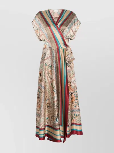 Pierre Louise Mascia Adanastr Maxi Wrap Dress With Belted Waist In Multi