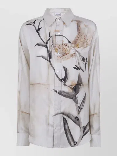 Pierre Louise Mascia Aloe Collared Long Sleeve Printed Shirt In Gray