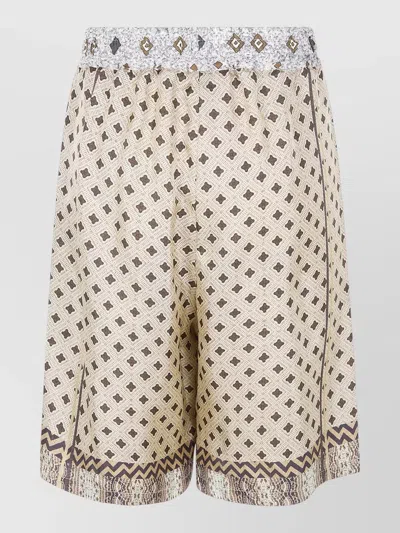 Pierre Louise Mascia Aloe Knee Length Shorts Geometric Pattern In Burgundy