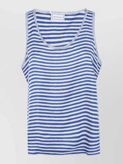 Pierre Louise Mascia Aloe Tank Scoop Neck Striped Ribbed In Blue