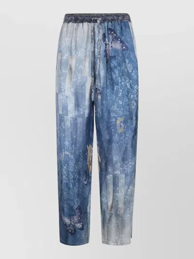 Pierre Louise Mascia Aloe Trousers Elastic Waistband Floral Pattern In Blue