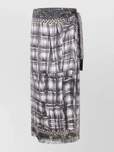 Pierre Louise Mascia Aloes Wrap Beach Skirt Sheer Fringe In Gray