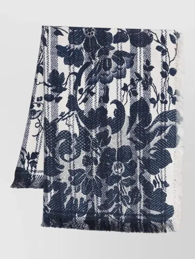 Pierre Louise Mascia Aloeuw Floral Scarf Lightweight Fringed Design In Blue