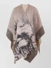 Pierre Louise Mascia Artistic Border Draped Poncho Cape In Brown