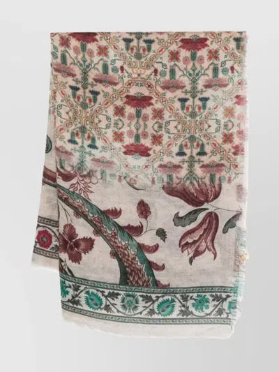 Pierre Louise Mascia Cashmere Scarf With Floral Pattern And Fringed Edges