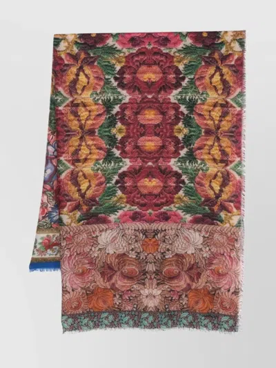 Pierre Louise Mascia Cashmere Scarf With Floral Print And Frayed Edges