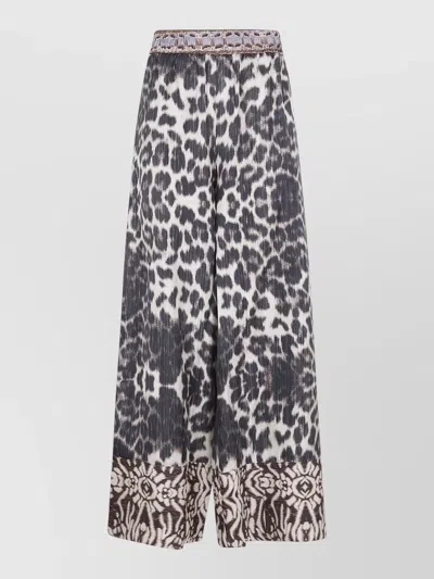 Pierre Louise Mascia Cialda Trousers Animal Motif Wide Leg Contrast In Animal Print