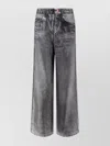 Pierre Louise Mascia Denim Effect Silk Wide Leg Trousers In Gray