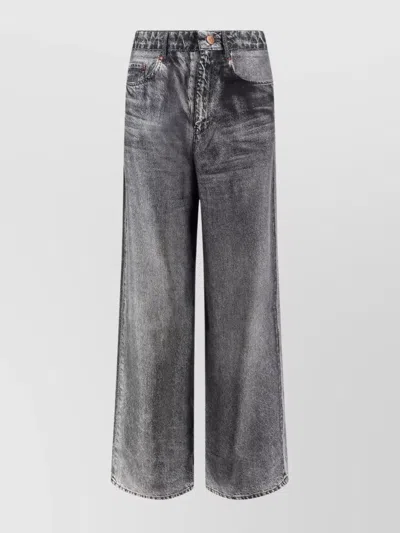 Pierre Louise Mascia Denim Effect Silk Wide Leg Trousers In Gray