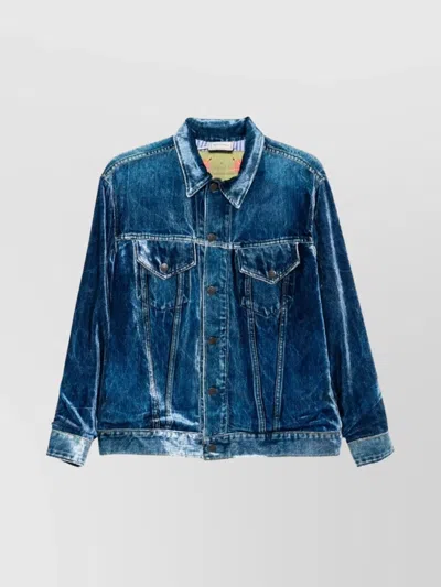 Pierre Louise Mascia Denim Jacket With Flap Pockets And Long Sleeves In Blue