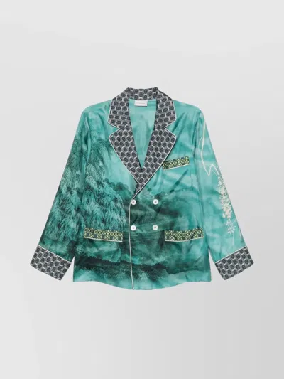 Pierre Louise Mascia Double-breasted Blazer Featuring Contrast Lapels In Blue