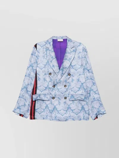 Pierre Louise Mascia Double Breasted Blazer Striped Detail In Blue