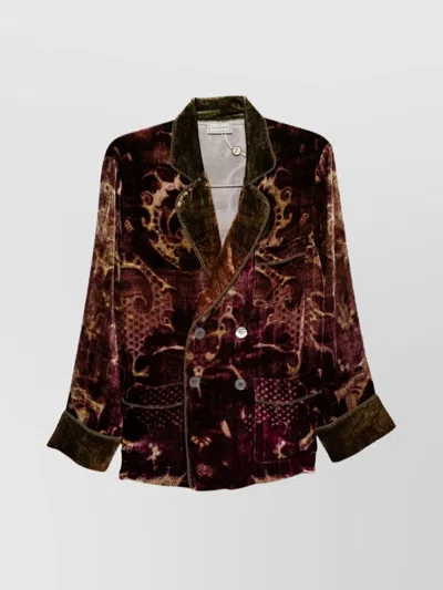 Pierre Louise Mascia Double-breasted Velvet Jacket Patterned Design In Brown