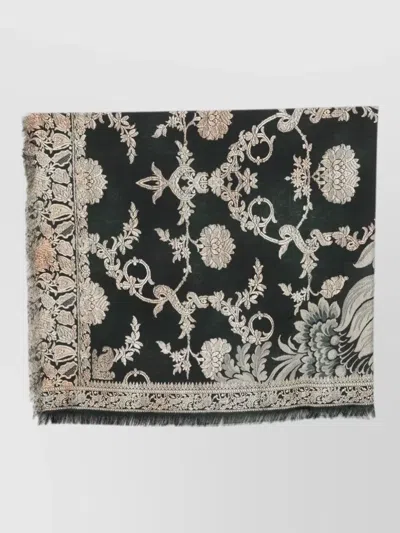 Pierre Louise Mascia Floral Paisley Silk Scarf Jacquard Fringe