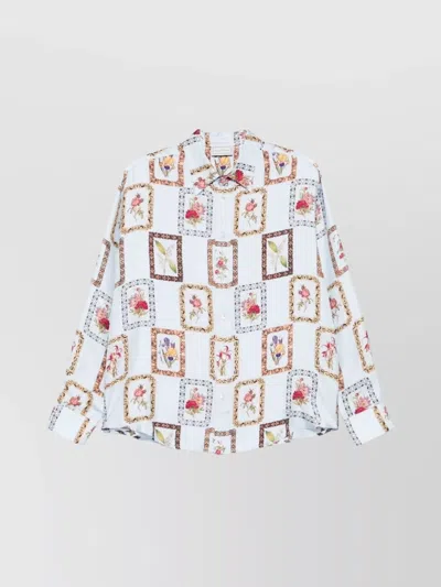 Pierre Louise Mascia Floral Pattern Unisex Top With Buttoned Cuffs In Pink