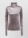 Pierre Louise Mascia Geometric Velvet Turtleneck Slim Fit Top In Silver