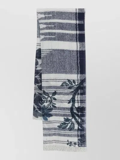 Pierre Louise Mascia Hawnbci Floral Geometric Fringe Large Scarf In Blue
