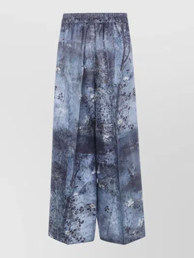 Pierre Louise Mascia Jp Trousers Floral Pattern Wide Leg In Blue