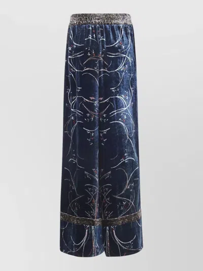 Pierre Louise Mascia Kanpur Adana Floral Maxi Velvet Skirt In Blue