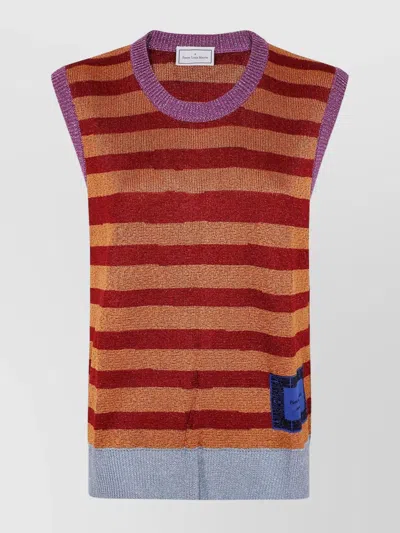 Pierre Louise Mascia Knit Vest Striped Trim In Brown