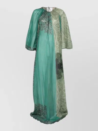 Pierre Louise Mascia Long Dress Balloon Sleeves Round Neckline In Blue