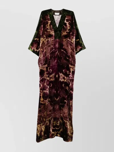 Pierre Louise Mascia Long Dress With Kimono Sleeves And Velvet In Multi