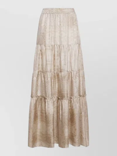Pierre Louise Mascia Long Floral Tiered Midi Length Skirt In Neutral