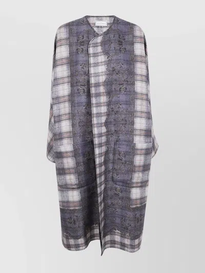 Pierre Louise Mascia Long Plaid Kimono Front Pockets In Silver