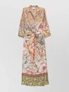 Pierre Louise Mascia Long Silk Dress Floral Pattern In Multi