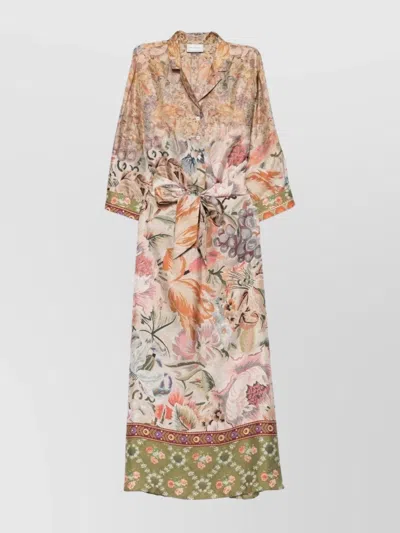 Pierre Louise Mascia Long Silk Dress Floral Pattern In Multi