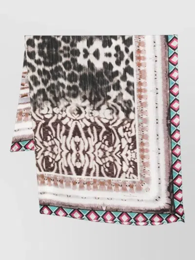 Pierre Louise Mascia Molare Animal Print Geometric Border Scarf In Neutral