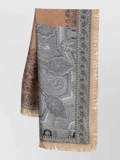 Pierre Louise Mascia Molare Large Scarf Paisley Fringed Edges In Multi