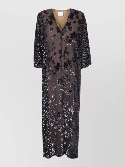 Pierre Louise Mascia Patchwork Beach Dress Floral Sheer Midi In Brown
