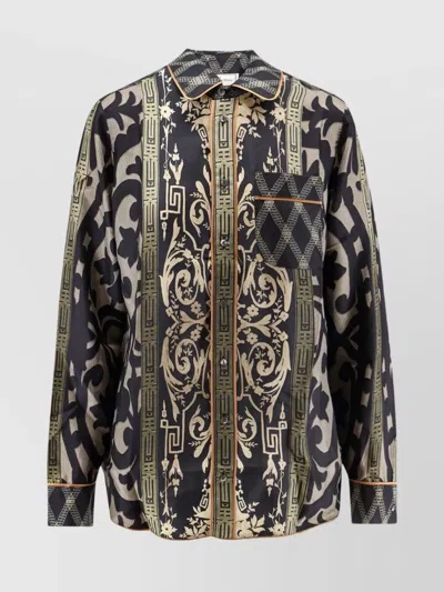 Pierre Louise Mascia Patterned Silk Shirt Long Sleeves In Brown