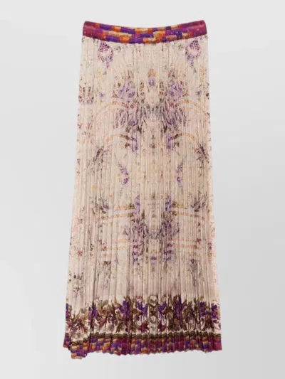 Pierre Louise Mascia Pleated Silk Maxi Skirt Floral Print In Pink