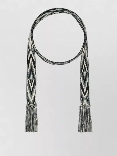 Pierre Louise Mascia Silk Belt Adjustable Length Geometric Pattern In Orange