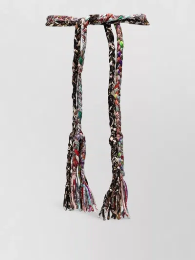 Pierre Louise Mascia Silk Belt Braided Double Strap Tassels In Gray