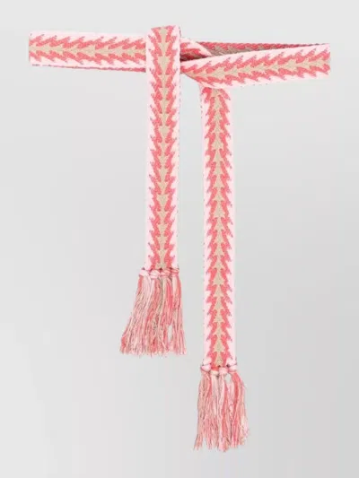 Pierre Louise Mascia Silk Belt Chevron Pattern Fringe Texture