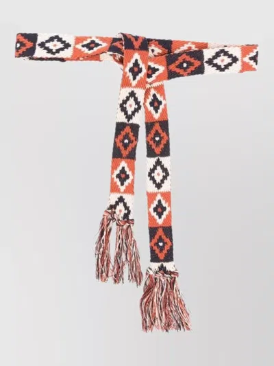 Pierre Louise Mascia Silk Belt Scarf Geometric Pattern Fringe