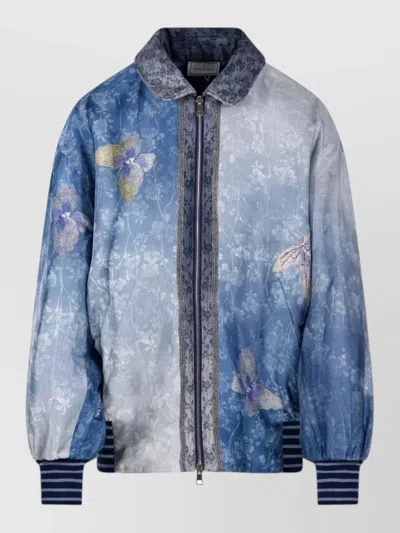 Pierre Louise Mascia Silk Bomber Jacket Collared Neck Floral