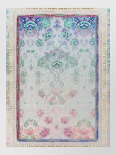 Pierre Louise Mascia Silk Cotton Scarf Floral Pattern Fringed In Metallic