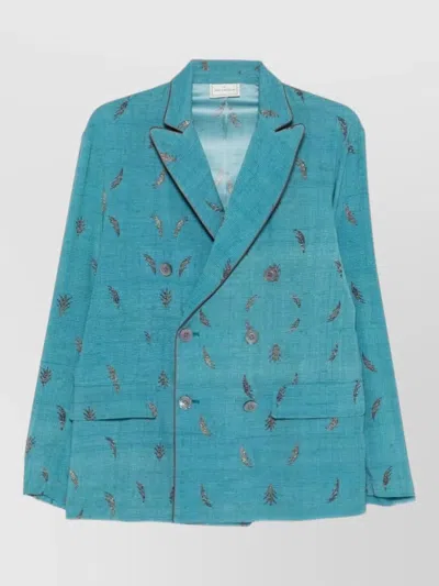 Pierre Louise Mascia Silk Double Breasted Jacket Patterned Design In Blue